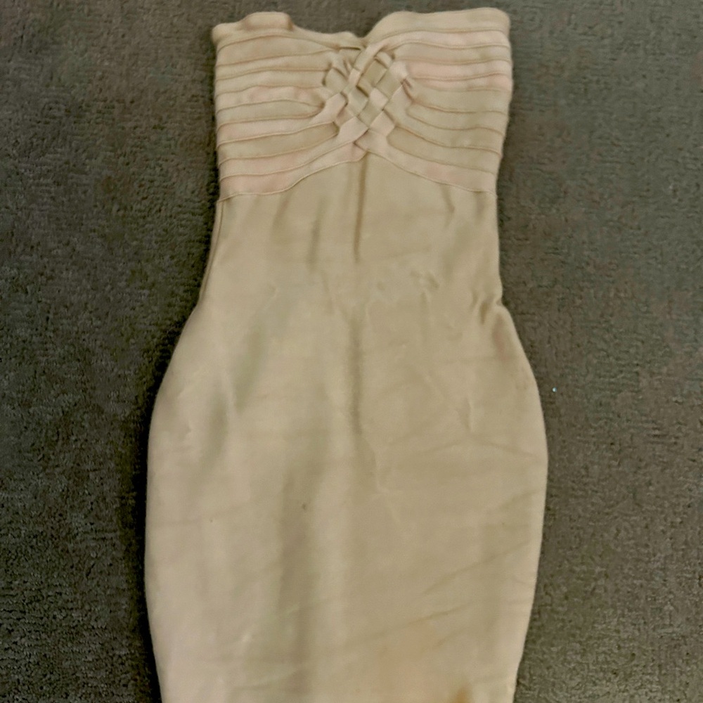 Herve Leger gold strapless bandage dress